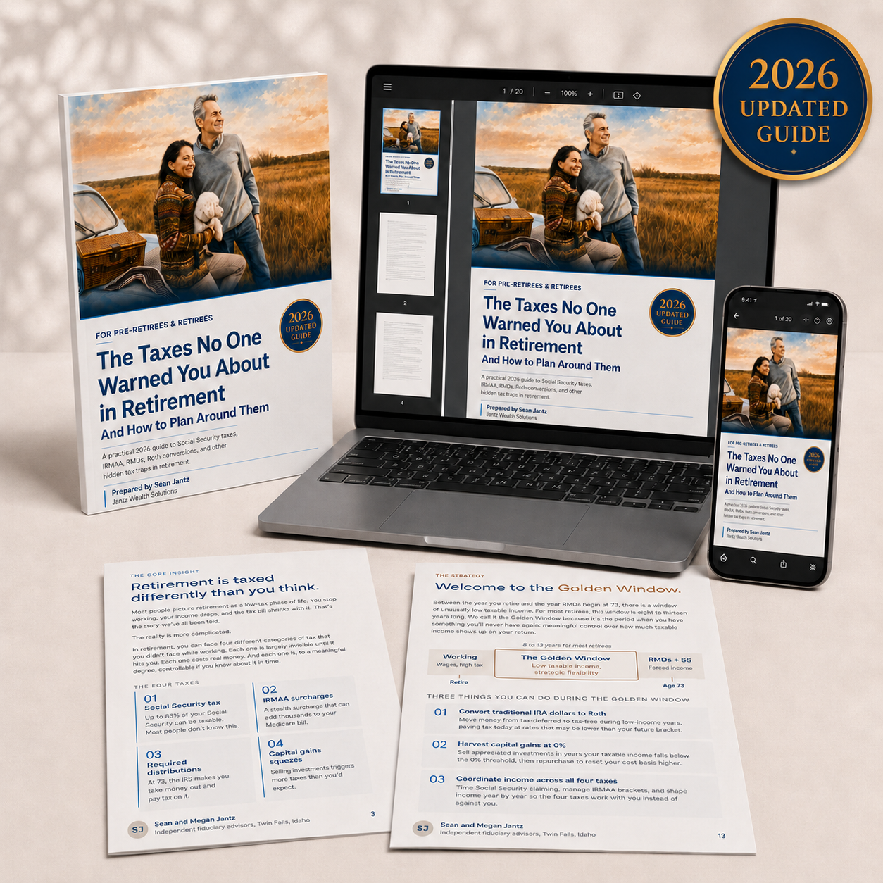 The Taxes No One Warned You About in Retirement — 2026 Updated Guide, shown on print, laptop, and mobile